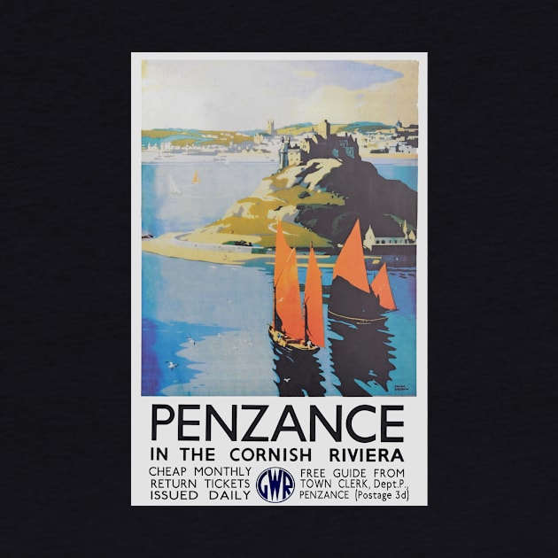 Vintage GWR travel poster advertising Penzance by Random Railways